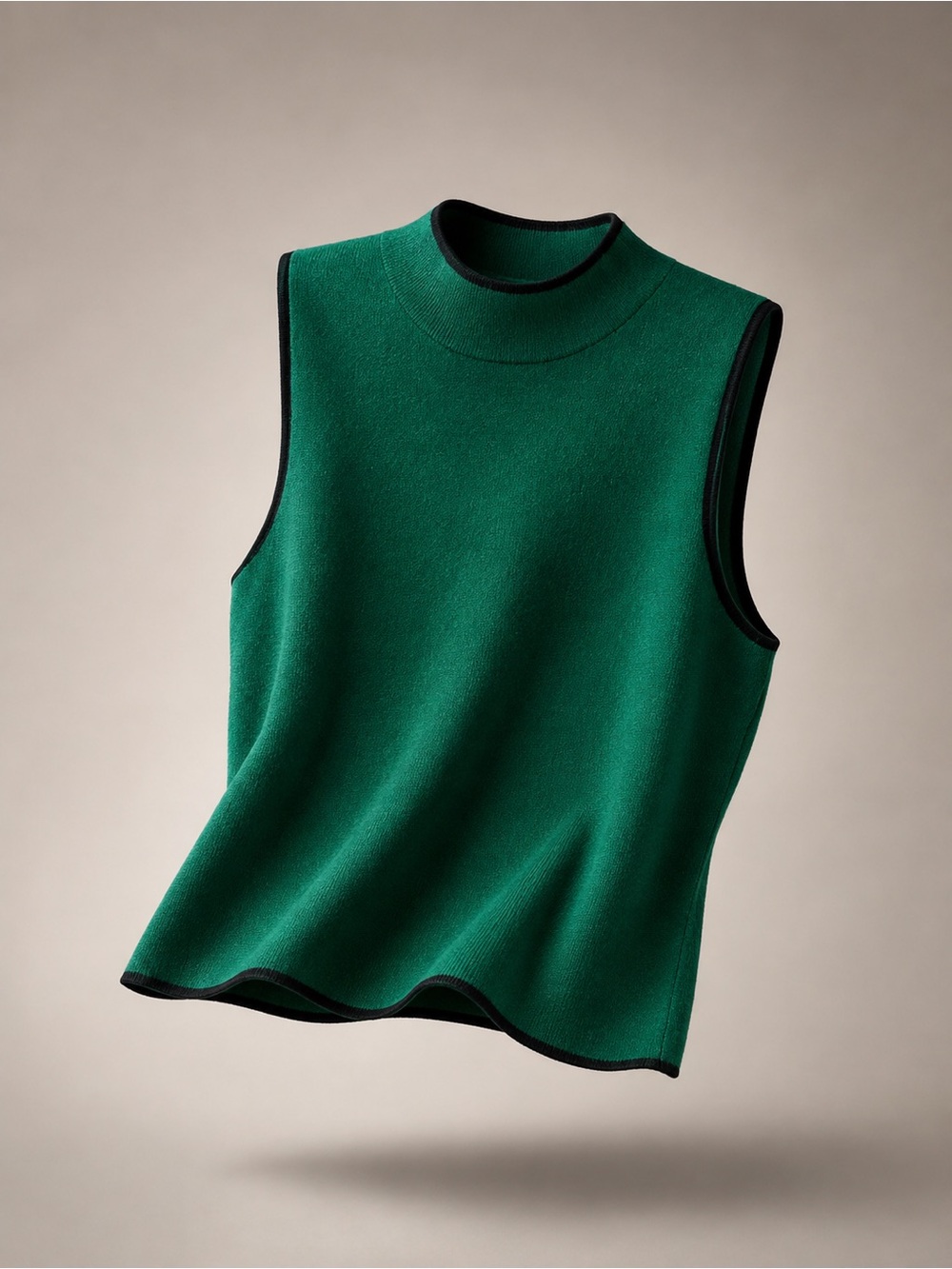 Anthropologie Emerald Green Sleeveless V-Neck Sweater with Black Trim
